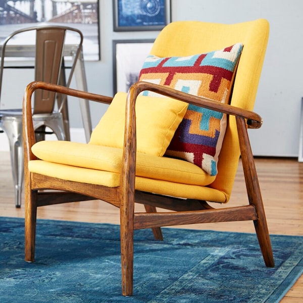 Bradley Accent Chair In Yellow And Walnut